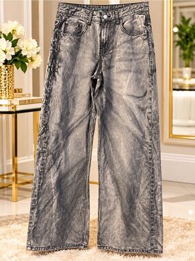Men's Washed Gray Wide-Leg Jeans
